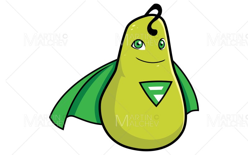 poire, super-héros, mascotte, vecteur, illustration