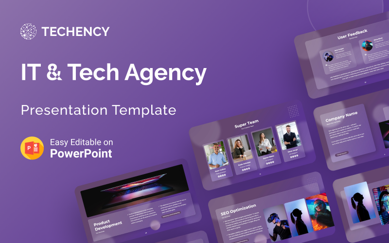 Techency – Agência de TI e tecnologia Glassmorphic PowerPoint modelo de apresentação