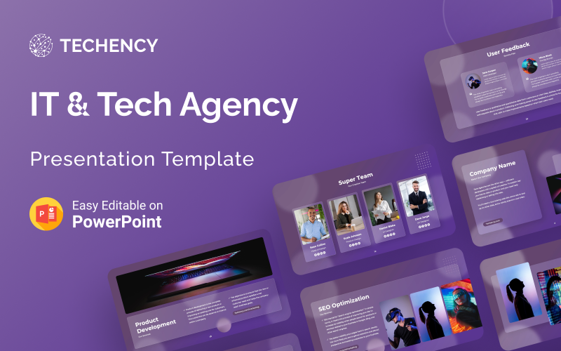 Techency – It & tech Agency Glassmorphic PowerPoint prezentační šablona