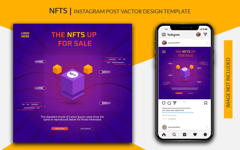 Diseño de publicaciones en redes sociales de NFT | Plantilla de diseño de vectores de publicaciones de Instagram
