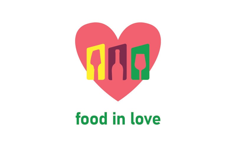 Food In Love Modelo de Logotipo Design Vetorial Gráfico Moderno Ilustração de Negócios Ícone Preto Criativo