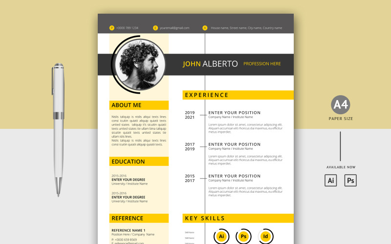 John Alberto - Siyah ve Sarı Renkli Yaratıcı CV Formatı Yazdırılabilir Özgeçmiş Şablonu