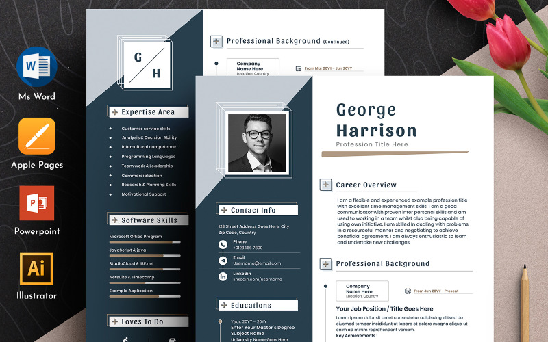Kreatywny edytowalny szablon CV CV w formacie MS Word Apple Pages