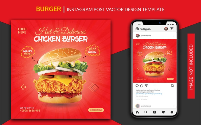 Modelo de design de postagem de mídia social de fast food de hambúrguer | Instagram | Facebook