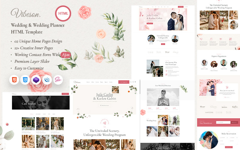 Vibeson - Modèle HTML de photographie d'événement de planificateur de mariage élégant