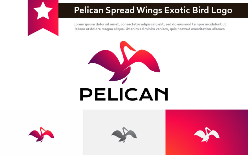 Belo logotipo de silhueta de pássaro exótico de asas abertas de pelicano