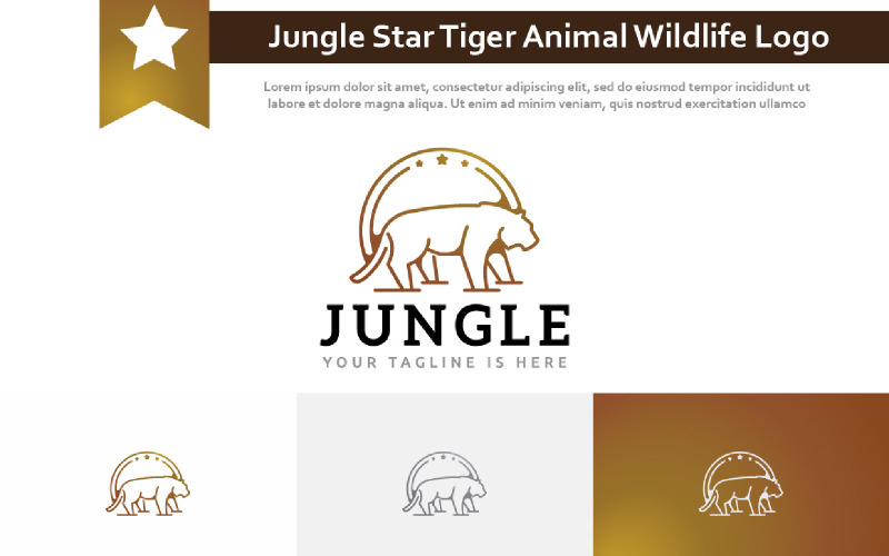 Джунгли Звезда Тигр Животных Дикой Природы Винтаж Ретро Логотип