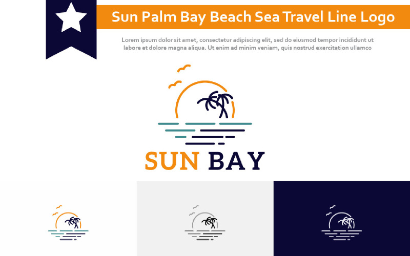 Logo Sun Palm Bay Beach Coast Sea Nature Tour Travel Line Style