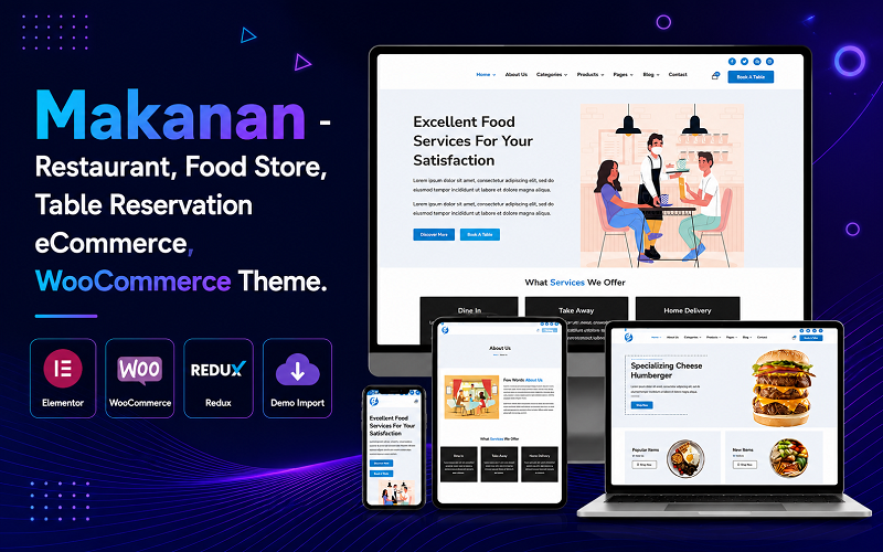 Makanan - Ristorante, Negozio di alimentari, Prenotazione tavoli eCommerce, Tema WooCommerce