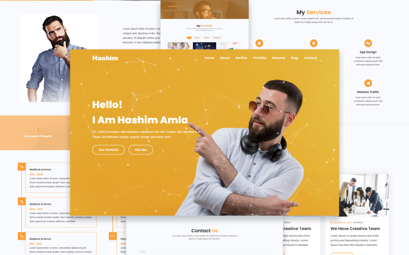 Modèle de page de destination HTML5 du portefeuille personnel Hashim
