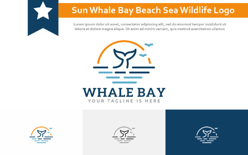 Sun Whale Bay Beach Costa Mare Natura Wildlife Monoline Style Logo