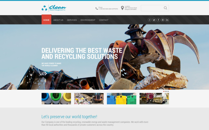 Bezplatná šablona návrhu webových stránek pro čištění odpadků