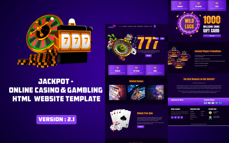 Jackpot - ist eine einzigartige und benutzerfreundliche HTML-Vorlage für Kasinos und Glücksspiele