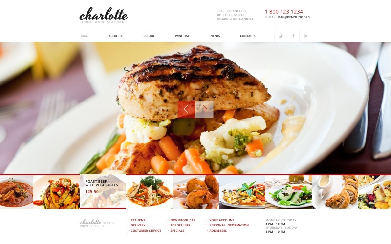 Безкоштовний дизайн веб-сайту європейського ресторану