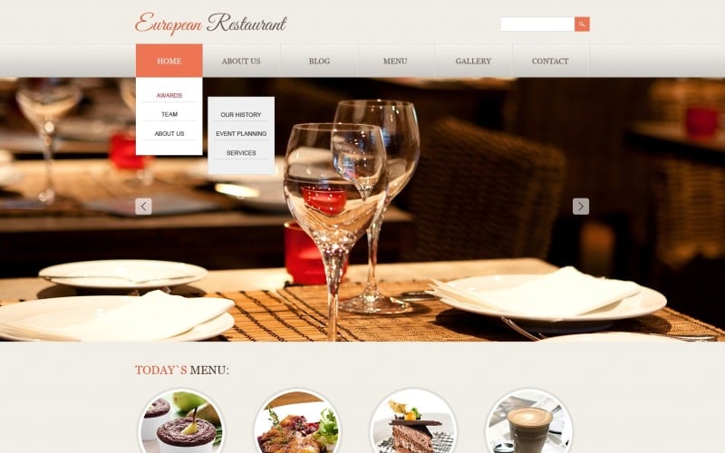 Bezplatná šablona responzivního webu pro evropskou restauraci
