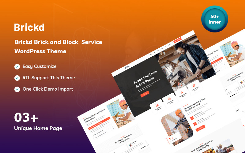 Brickd - Tema WordPress de serviço de tijolo, madeira e bloco