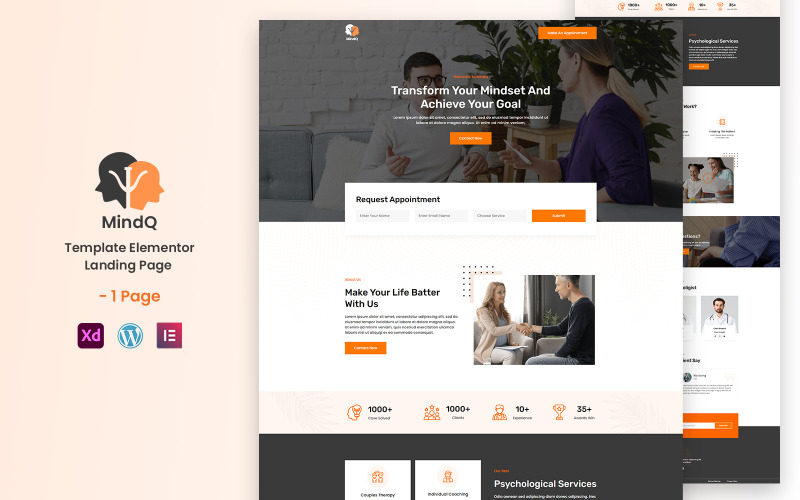 MindQ - 心理学家准备使用 Elementor 登陆页面