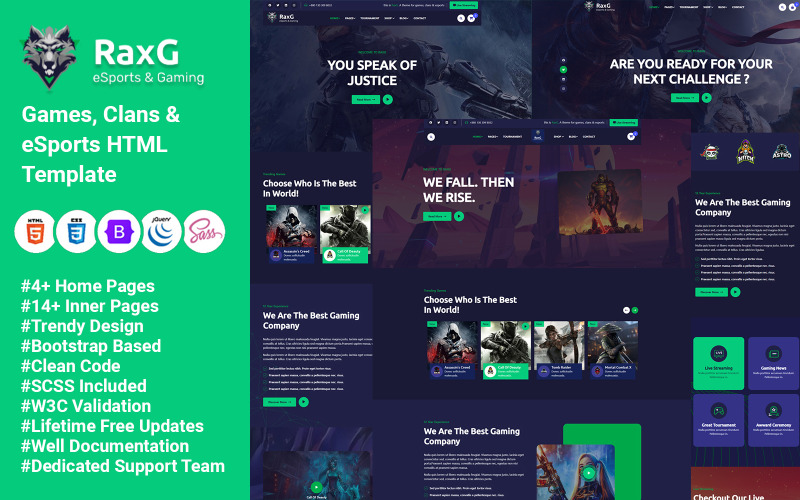 RaxG – HTML-шаблон для ігор, кланів та кіберспорту