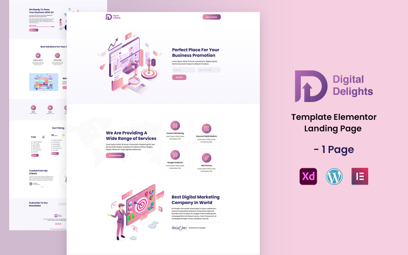 Delícias Digitais - Modelo Elementor de Serviços Digitais Pronto para Usar