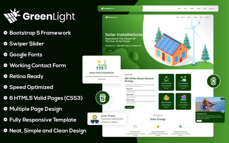 GreenLight and Eco Solar & Wind Energy Html5 网站模板