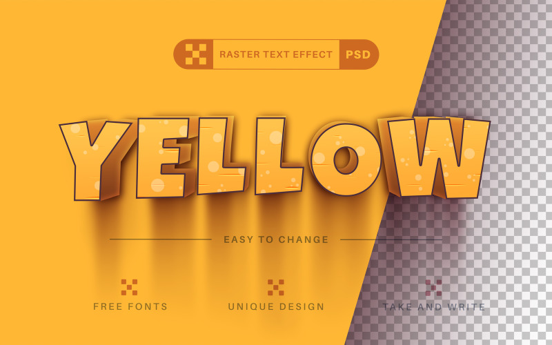 Amarillo largo: efecto de texto editable, estilo de fuente, ilustración gráfica