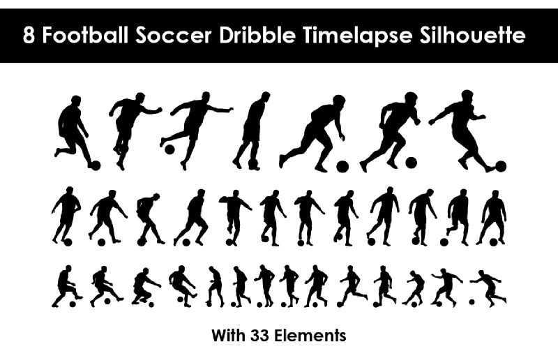 8 Fußball-Fußball-Dribbling-Zeitraffer-Silhouette