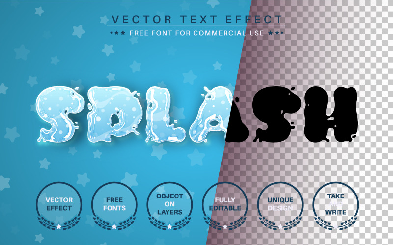 Salpicadura de agua: efecto de texto editable, estilo de fuente, ilustración gráfica