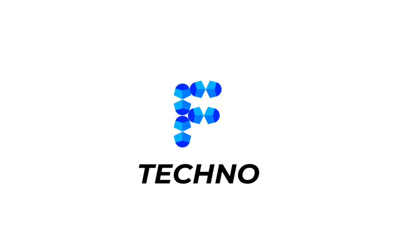Letra F Logo Tecnologia Azul Moderna