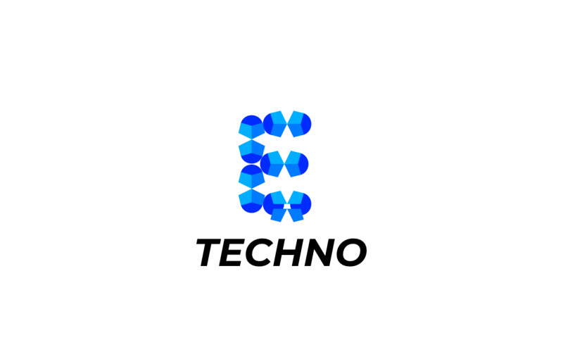 Lettre E Logo Tech bleu moderne