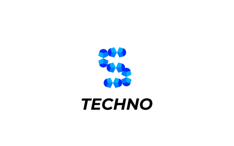 Logotipo de tecnología azul moderno letra S