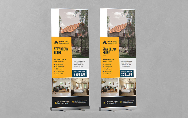 Diseño creativoInmobiliario Roll Up Banner Plantillas PSD