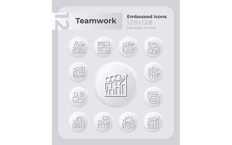 Team Collaboration Embossed Icons Set - TemplateMonster