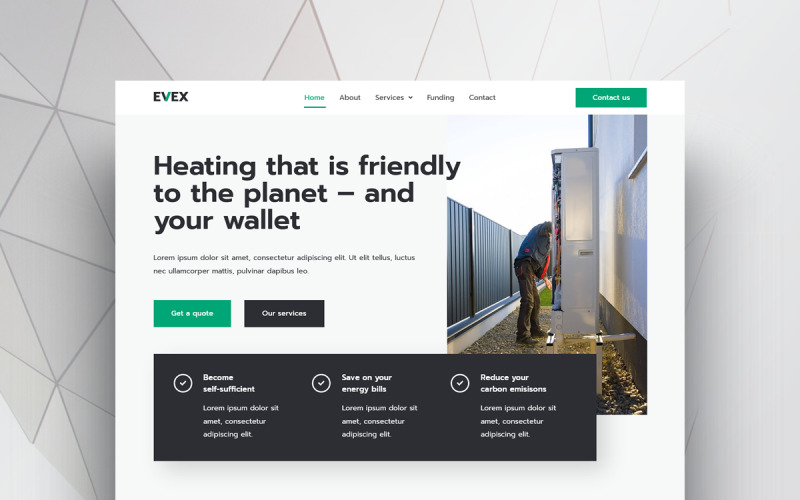 Evex – Теплові насоси та набір шаблонів для відновлюваної енергії Elementor