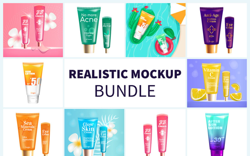 Pacchetto mockup di bottiglie di cosmetici realistiche