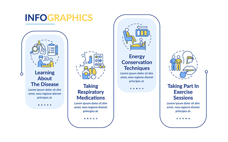 Plantilla de infografía vectorial del programa de rehabilitación pulmonar