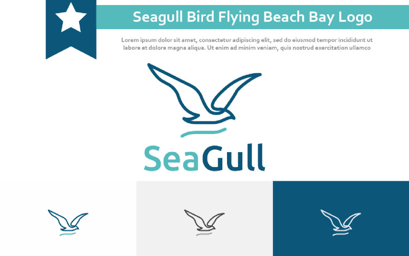 Seagull Bird Flying Sea Beach Bay Nature Monoline Logo