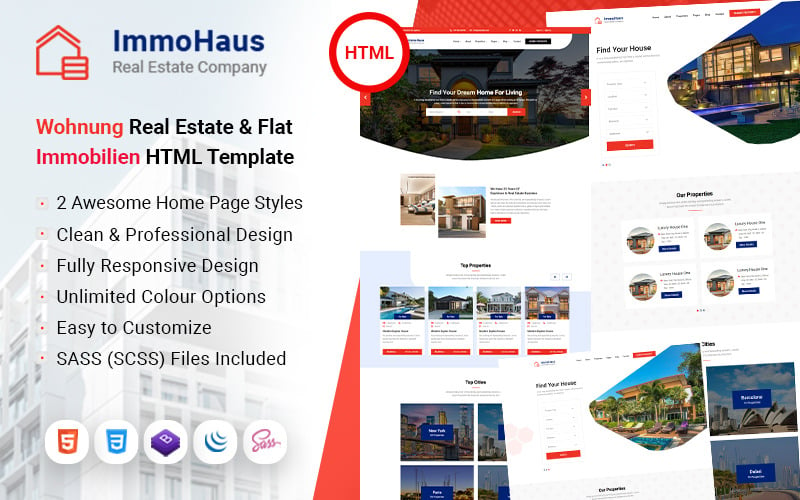 ImmoHaus - HTML-Vorlage für Immobilien Haus Wohnung Mietservice Unternehmen