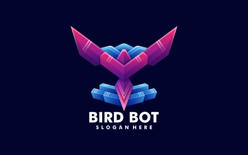 Logotipo colorido gradiente de robô pássaro