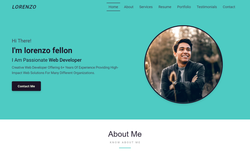 Lorenzo - Personal Portfolio HTML React-webbplatsmall för målsida