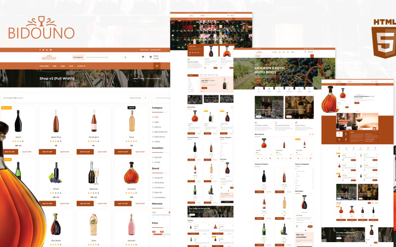 Modèle de site Web HTML5 pour le marché du vin Bidouno