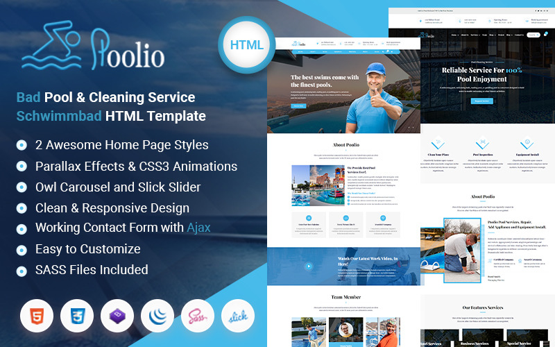 Poolio - 游泳池清洁维护服务 HTML 模板