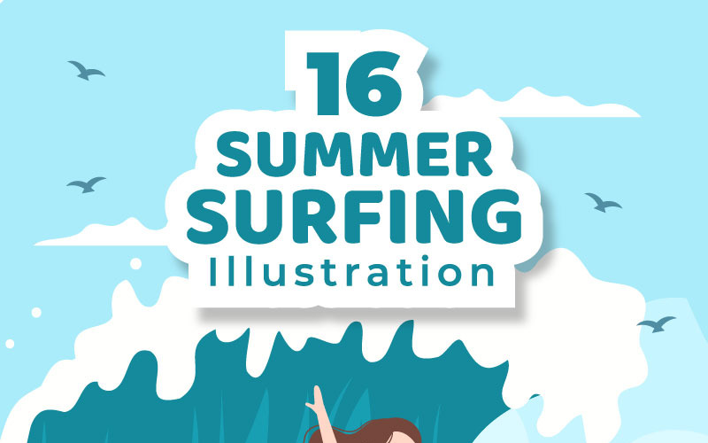 16 Ilustração de desenhos animados de esportes de surf de verão