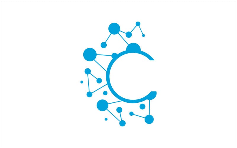 Modello di logo vettoriale di tecnologia LAN lettera C