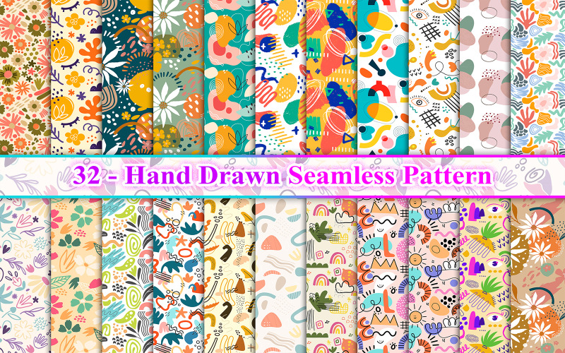 Coleção de padrões sem costura desenhados à mão