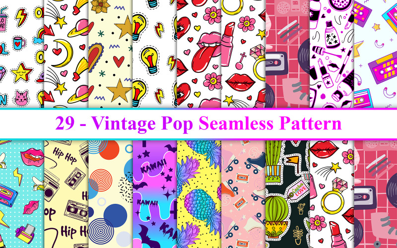 Padrão sem costura pop vintage, fundo pop vintage