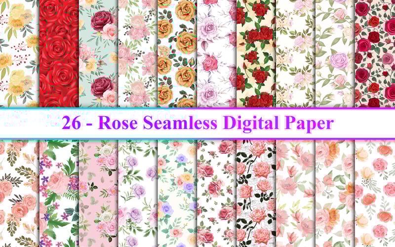Papel digital de flor de rosa, patrón sin costuras de rosa, patrón sin costuras de flores