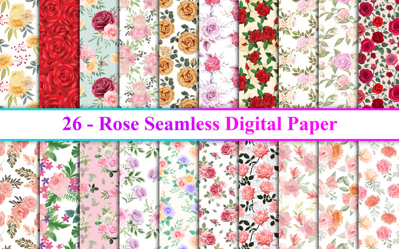 Růžový květ digitální papír, růže bezešvé vzor, květina bezešvé vzor