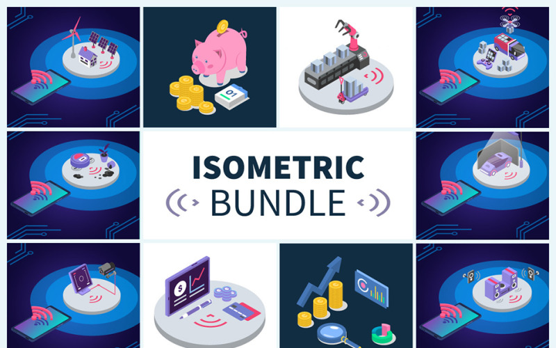 Isometrische Illustrationen Bundle