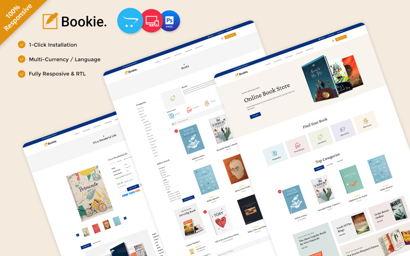 Bookie – stánek s knihami, e-knihy, komiksy, příběhy a knihkupectví Opencart responzivní téma