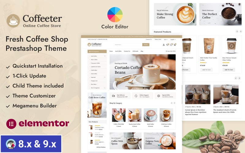 Coffeeter - Адаптивная тема Fresh Coffee Shop Prestashop